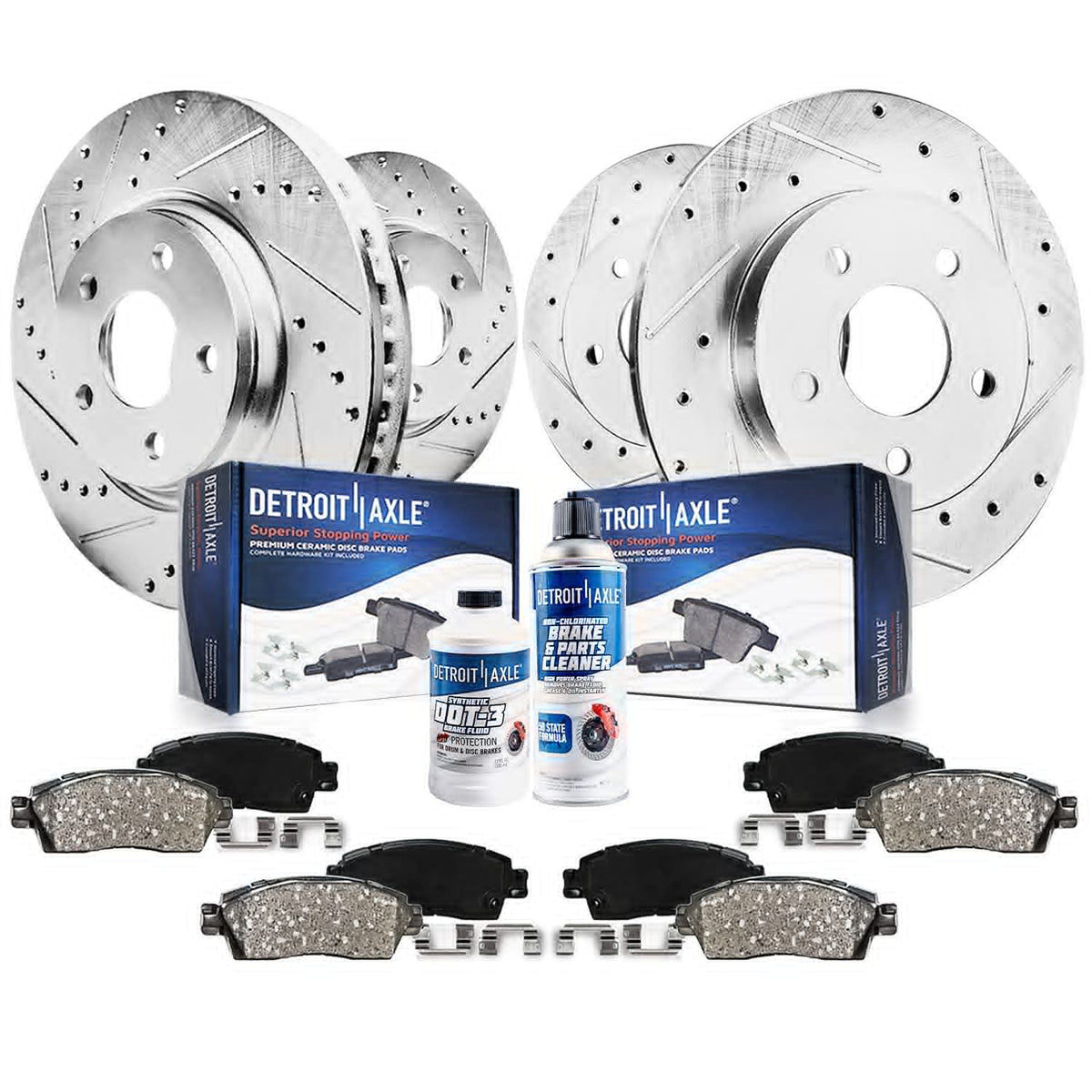 Detroit Axle - Brake Kit for 2012-2019 Ford Flex 2011-2019 Taurus Explorer 2011-2012 Lincoln MKS, Drilled Brake Rotors Ceramic B