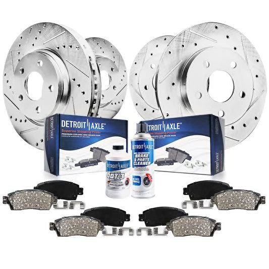 Detroit Axle - Brake Kit for 2012-2019 Ford Flex 2011-2019 Taurus Explorer 2011-2012 Lincoln MKS, Drilled Brake Rotors Ceramic B